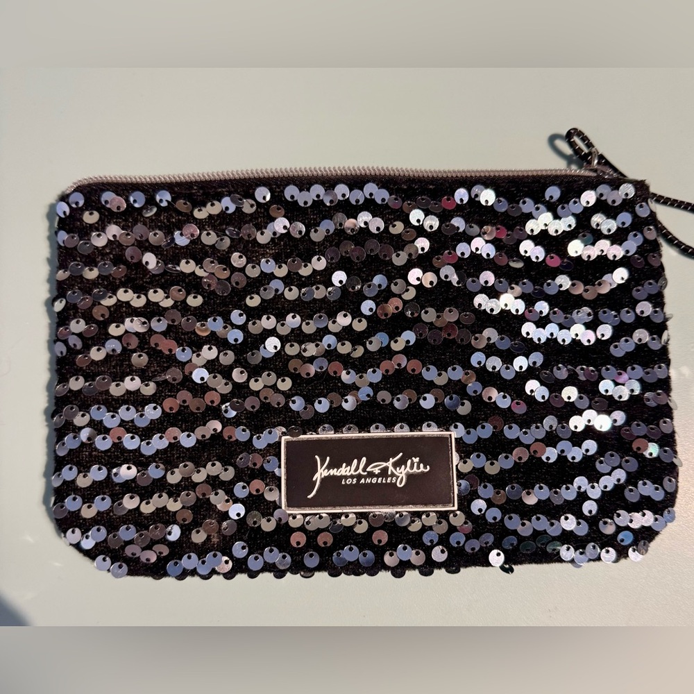 Kendall & Kylie Black and Silver Sequin Cosmetic Bag